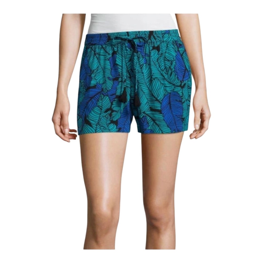 a.n.a Rayon Summer Shorts M Blue Green Leaf Print Casual Beachwear